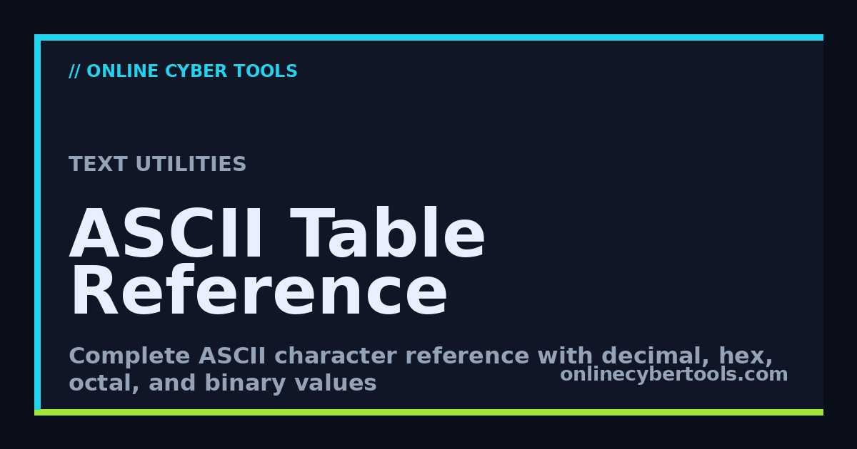 ASCII Table Reference - Online Cyber Tools